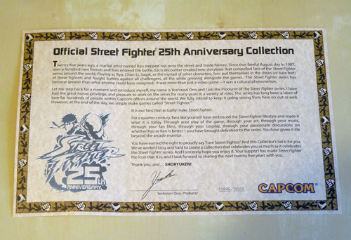 Certificat Street Fighter 25e anniversaire